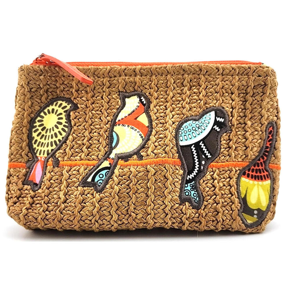 Vera Bradley Birds On A Wire Straw Cosmetic Bag – Brown Accessory Pouch, Makeup
